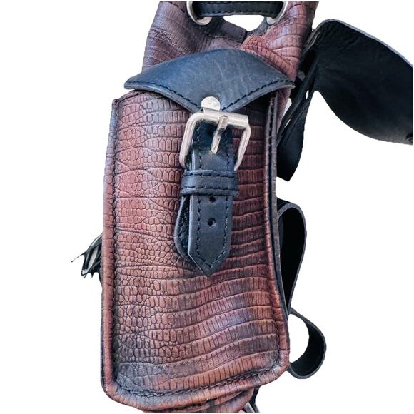 Freebird by Steven Brett Leather Backpack Croco-Embossed Drawstring - Picture 3 of 8